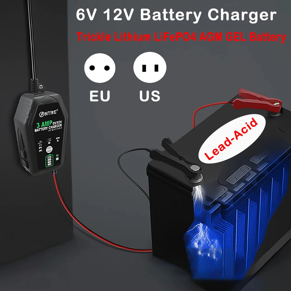 

HTRC 3000mA 6V 12V Smart Battery Charger Automatic For Trickle Lithium LiFePO4 Lead-Acid AGM GEL Battery Car Motorcycle Charger
