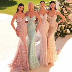 Luxurious Women's Evening Dresses 2025 Satin Mermaid/Trumpet Celebrity Dress Multi Color Spaghetti Strap Crystals Lace Prom Gown