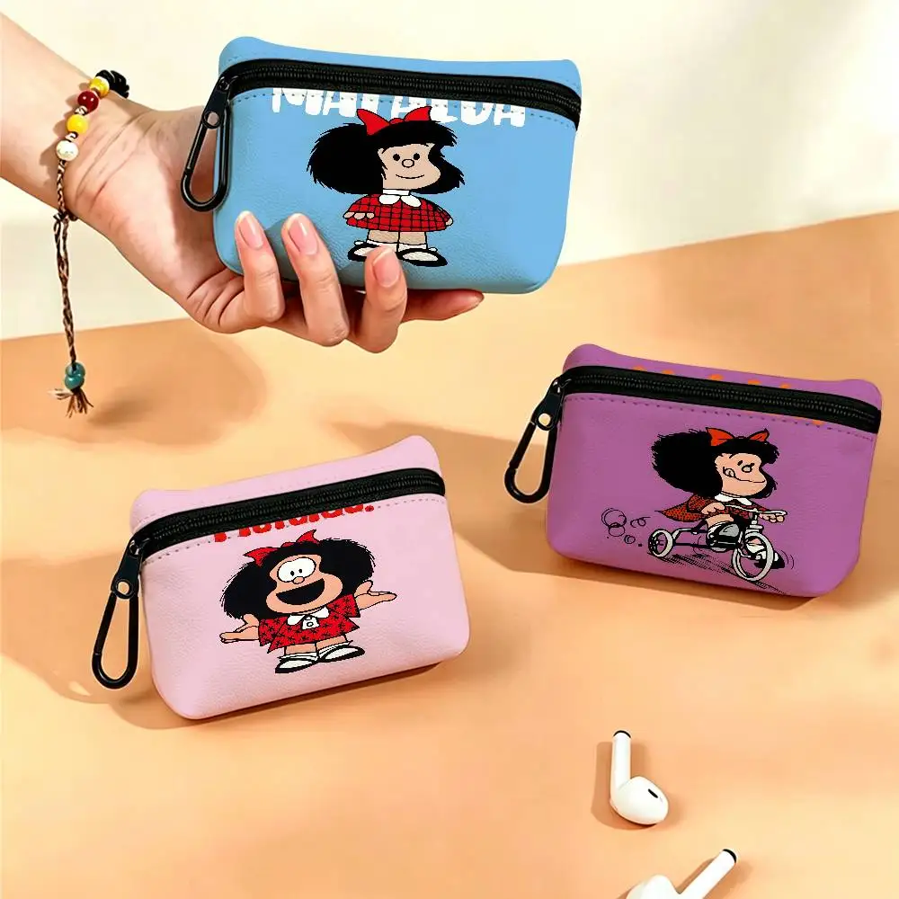 M-Mafalda Socially-Conscious-Comic Oxford Fabric Mini Coin Wallet Smooth Zipper Hanging Design Multi-use Small Storage Bag