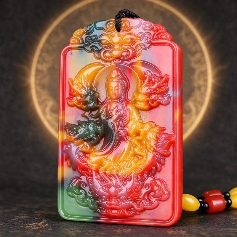 Natural Colorful Jade Dragon Guanyin Subduing Dragon Guanyin Pendant Riding Dragon Guanyin