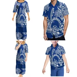 Hot Selling Polynesian Family Party Set High Quality Women Girls Puletasi Men Boys Shirt Casual Loose Dress Custom Pattern