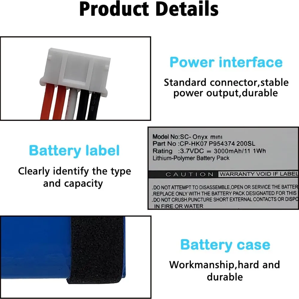 بطارية بديلة لهارمان كاردون ، اونيكس ميني ، متوافقة مع سوني كاردون CP-HK07 ، P954374 ، 3.7 فولت ، 3000mAh