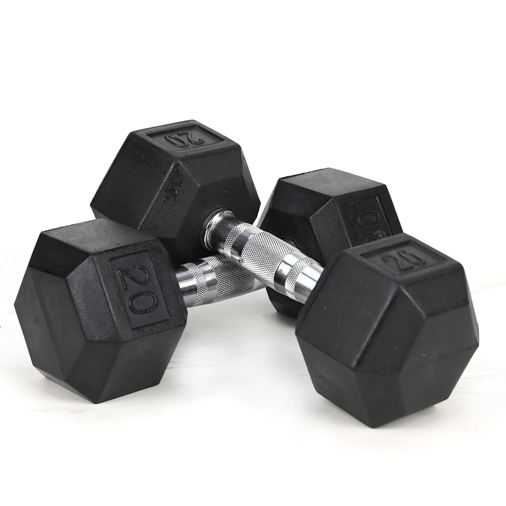 

2pcs 20LB Coated Solid Cast Iron Dumbbell with Contoured Chrome Handle, Hexagon Head, for Commercial and Home Use