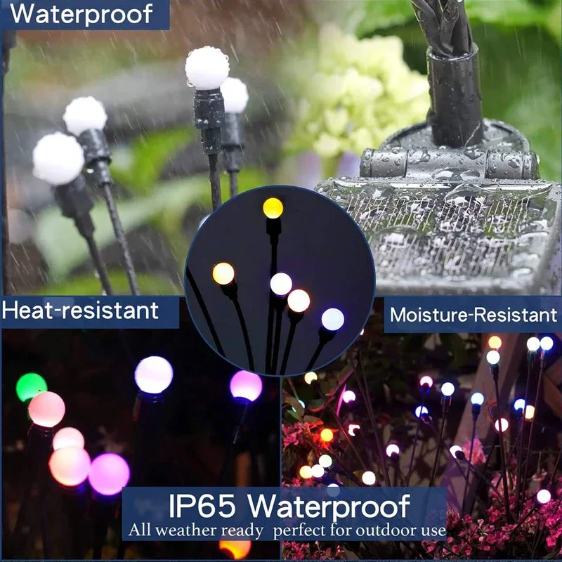 Solar Firefly Lights Outdoor Waterproof Led Garden Lawn Lamp Swing By Wind Sunlight Powered Landscape Courtyard Patio Decoration