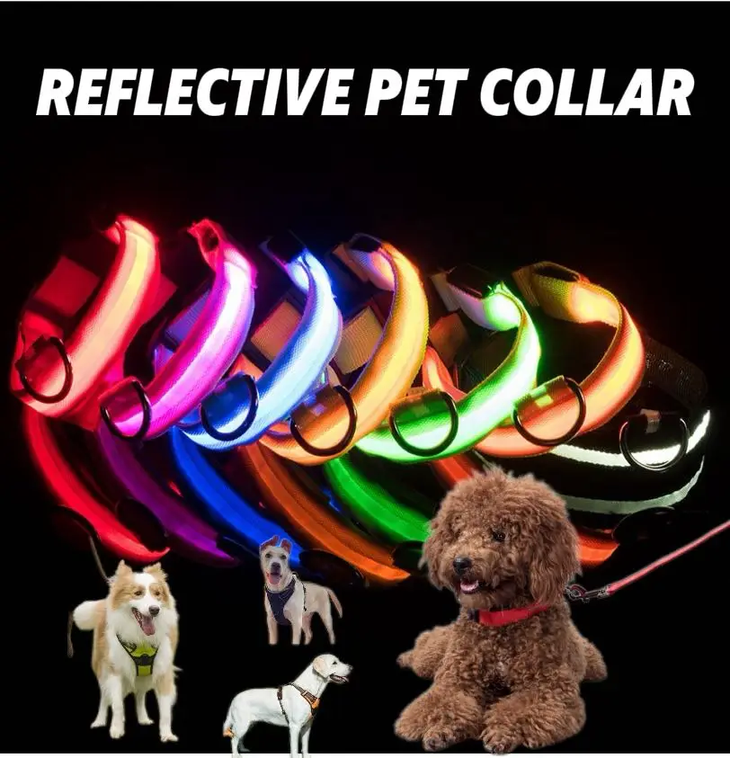 Reflective LED Dog Collar for Night Safety - Durable, Geometric Patterned, Battery-Powered, Ideal for Small/Medium Breeds