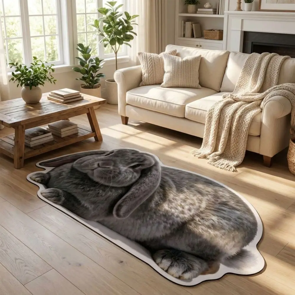 Cute 2D Rabbit-Shaped Area Rug Non-Slip Easy To Clean Home Decor Carpet Anti-fouling Cartoon Carpet Living Rooms