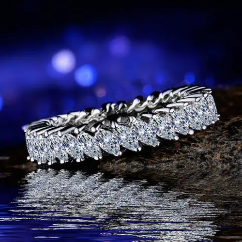S925 Sterling Silver Ring Hot Sale Classic Full Eternity Band Paved All Round Shiny Sparkling Diamond Fine Jewelry Gift