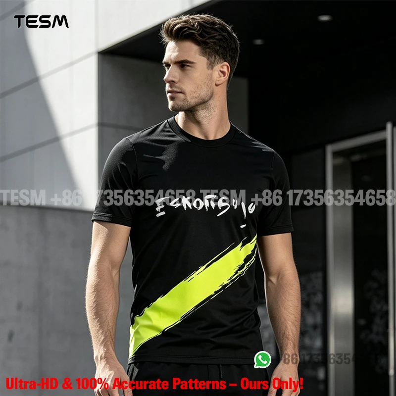 Unisex Summer Breathable Athletic T-shirt Black Base Yellow Diagonal Brush Stripe Russian Letter Graffiti Print Crew Neck  Sport