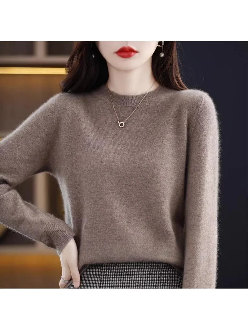 

Women's Knitted Thiened Sweater round Ne Slim Fit Autumn Winter Warm Long Sve Cotton Inner Wear Commute Sle Faion