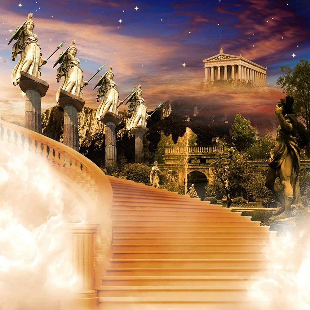 

Greece Olympus Palace Staircase Tree Clouds Castle backdrops computer print wedding Photography Studio Backgrounds