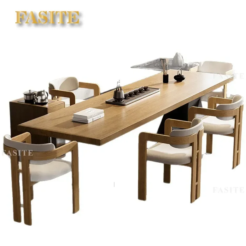 Solid Wood Log Tea Table Simple Light Luxury High End Large Board for Home Living Room Office Furniture