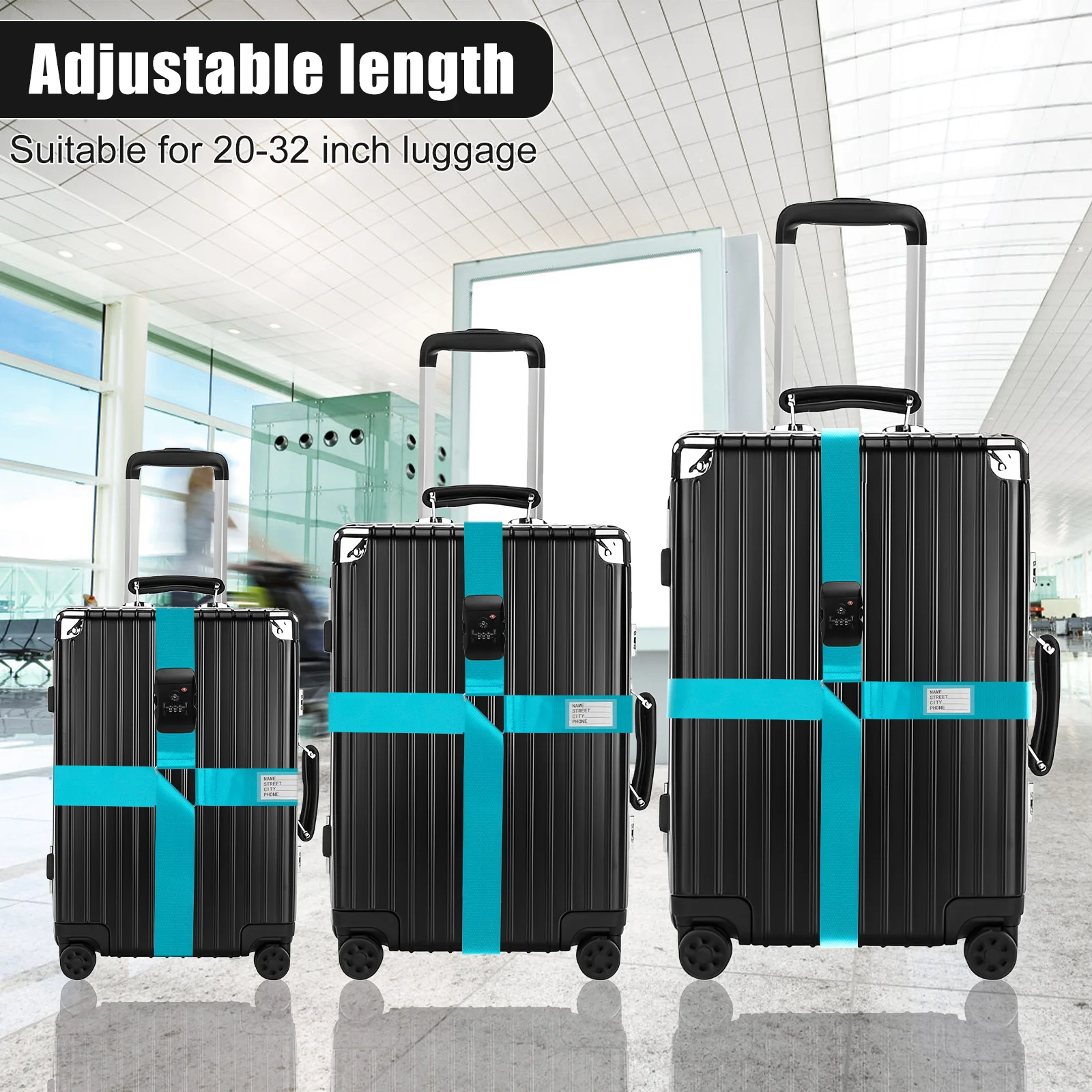 2/1pc Luggage Strap Anti-theft Suitcase Buckle Cross Strap TSA Customs Lock Adjustable Bundle Baggage Belt for 20-32in Luggage