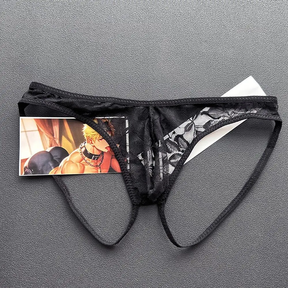 

Men‘s Lace Sexy Underwear Transparent Thongs Briefs Low Waist Underpants G-String Thongs Black Red Breathable Panties