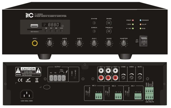 مضخم طاقة رقمي صغير بجهد ثابت لسطح المكتب مع مضخم صوت رقمي مع موالف MP3/مدخل ميكروفون فينيكس)