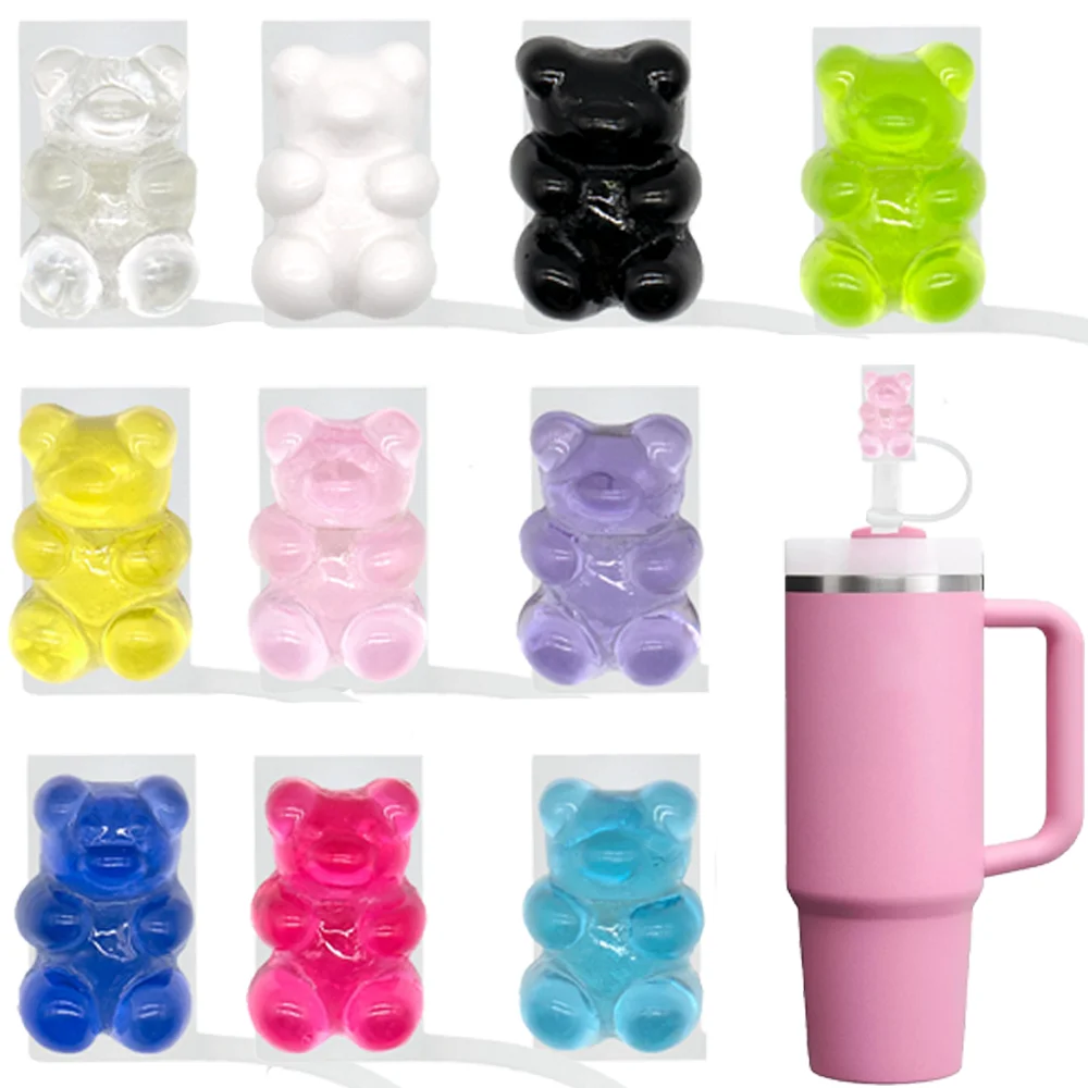 1/10PCS Purple Bear Straw Cover Accessories for Cups,8mm Dustproof Straw Topper,Repeatable Anti Stuffing Straw Tip Plug