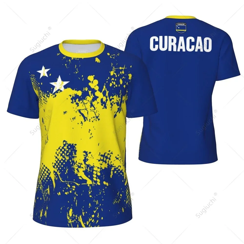 Camiseta deportiva con estampado 3D de la bandera de CURACAO, camiseta transpirable de secado rápido para hombre, camiseta de fútbol para exteriores, ropa informal de manga corta para padres e hijos