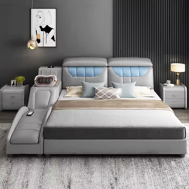 

For Modern Leather Tatami Bed for Bedroom Storage Multifunction Smart Bed with USB Charge and Speaker Home Furniture