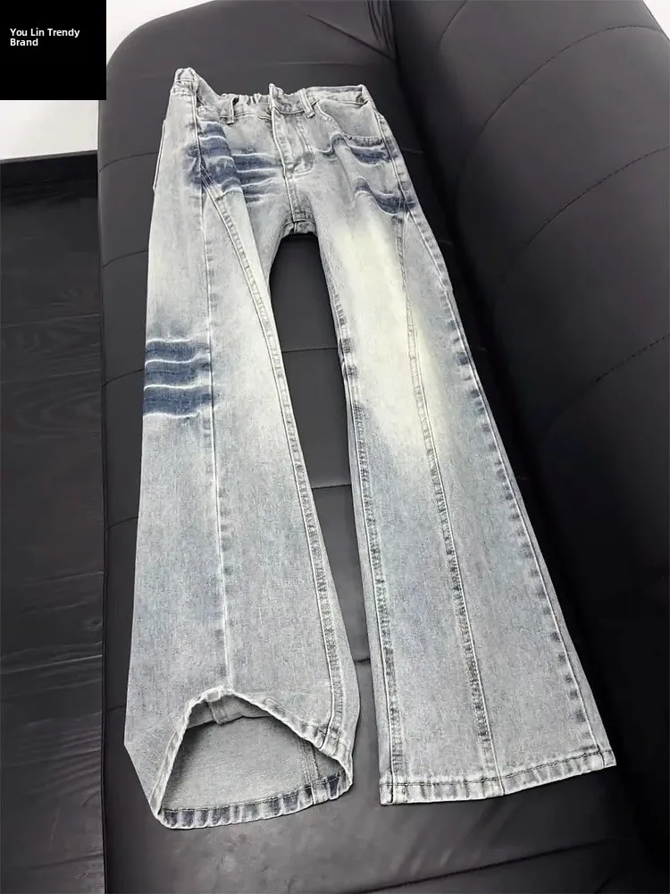 

Мужские джинсы Waed с синим узором «Молния», диагональным кроем, в стиле High Street, CleanFit, прямые, слегка расклешенные, повседневные, из хлопка