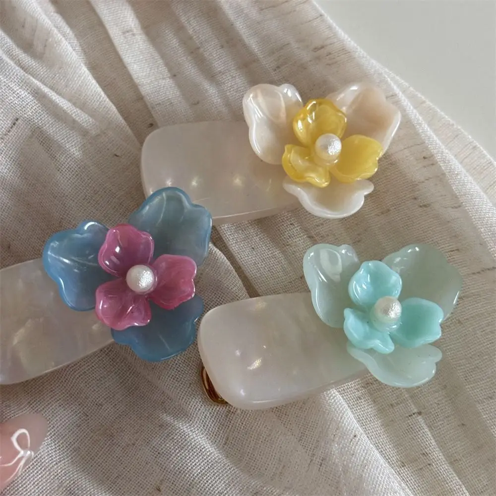 Simple Side Clip Acetic Acid Hairpin Floral Hair Accessories Flower Duckbill Clip Back Clip Korean Style Fresh Barrettes Girl