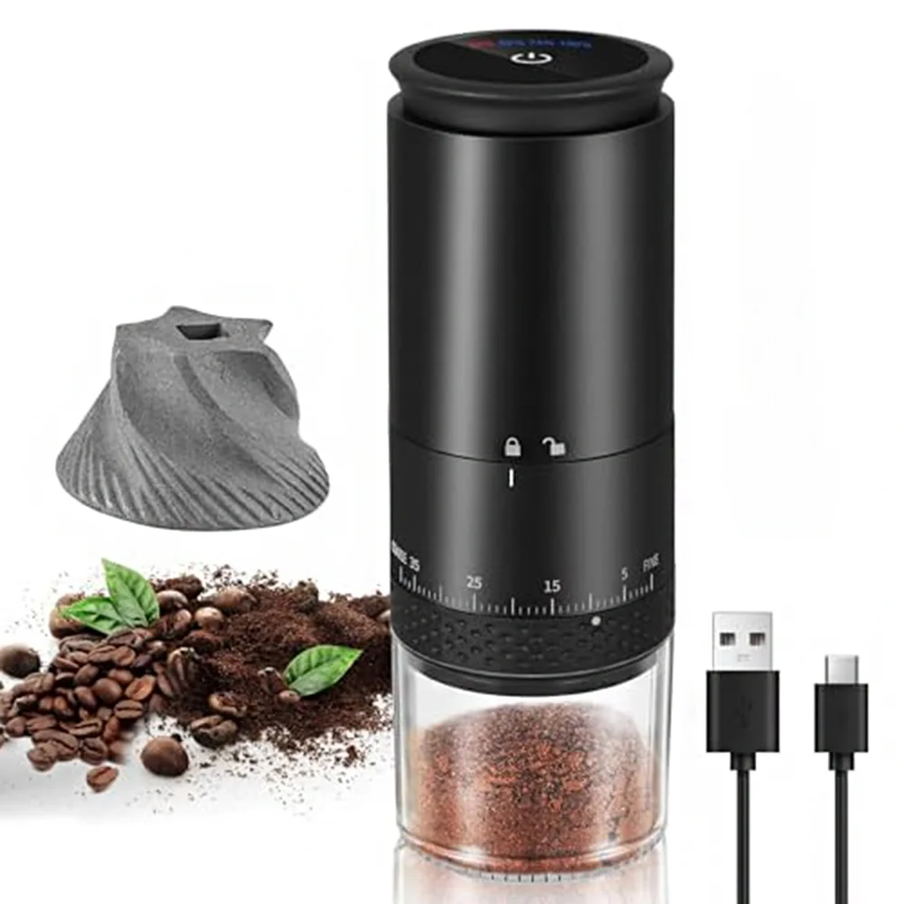مطحنة حبوب القهوة الكهربائية، شاشة ديجيتال، 1500 مللي أمبير USB 38 تروس منزلية صغيرة خارجية قابلة للتعديل طاحونة اسبريسو #1