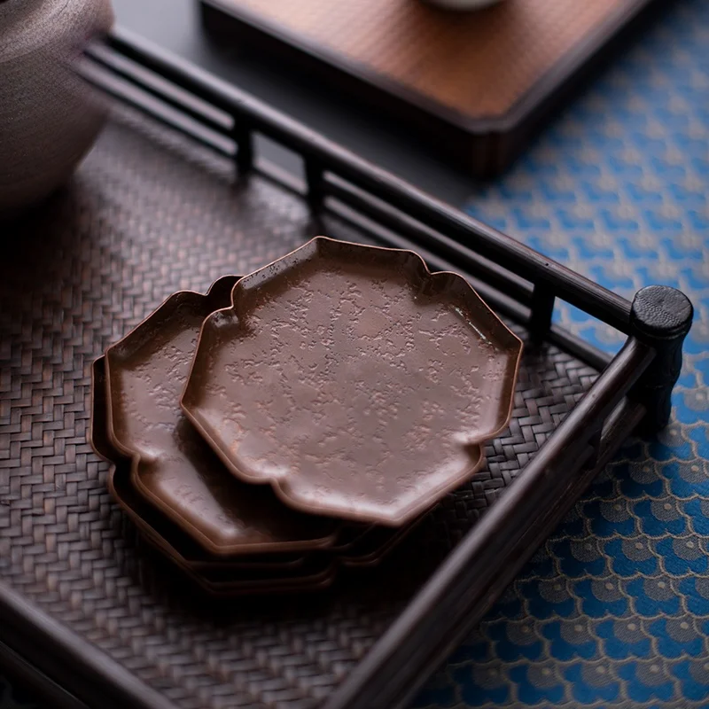 

Jizheng Handmade Pure Copper Tea Cup Mat Gongfu Tea Ceremony Accories Heat Resistant Anti Slip Tea Tray Metal Cup Coaster