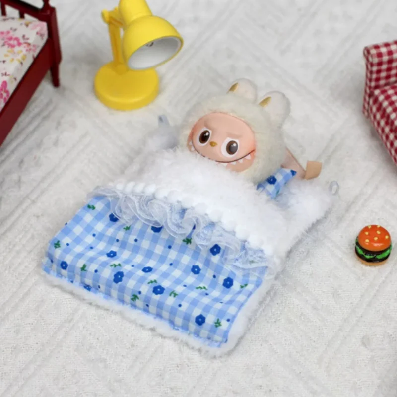 For Labubu 15 17cm Mini Doll Clothes Pajamas With Eye Mask Sleeping Bag series two-piece set Cute Idol Plush Doll Accessories