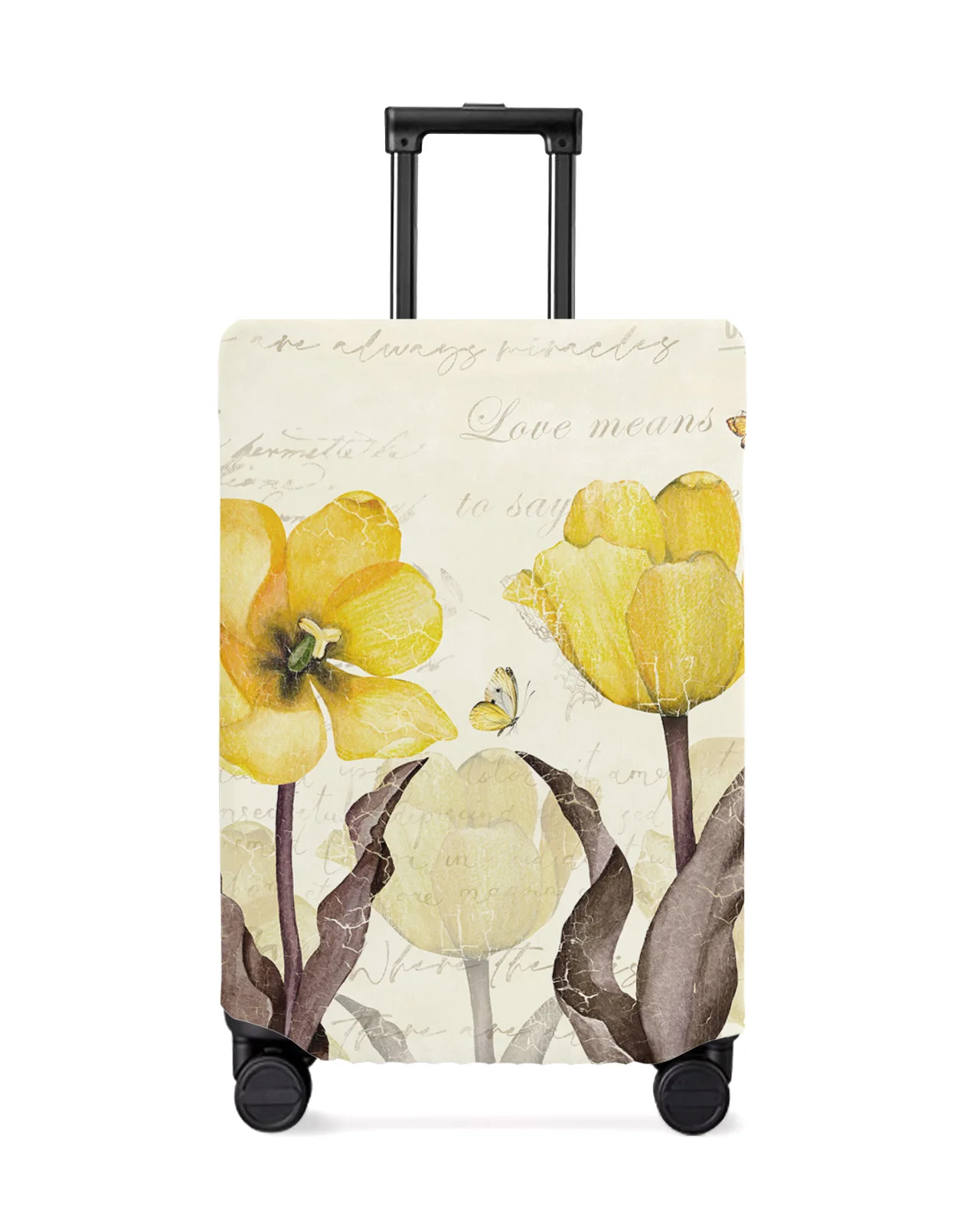 Vintage Flowers Butterflies Yellow Tulips Luggage Cover Stretch Baggage Protector Dust Cover for 18-32 Inch Travel Suitcase Case