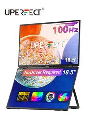 UPERFECT 18.5インチ 100Hz デュアルポータ​​ブルモニター 1080P HDR 180°自動回転 トリプル折りたたみ式 積み重ね式ノートパソコンスクリーンエクステンダー スタンド付き VESA ノートパソコン PC 電話 ゲームコンソール用