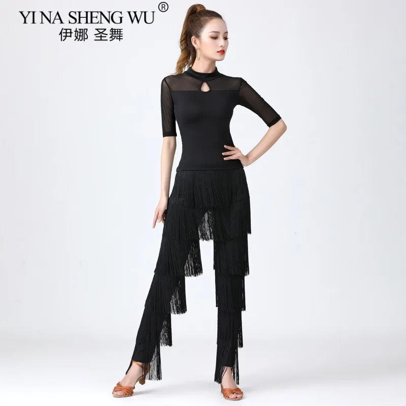 Women Latin Dance Tops Adult Ballroom Dancing Classical Dance Practice T-shirt Costume Cha-Cha Samba Modern Dance High Neck Top