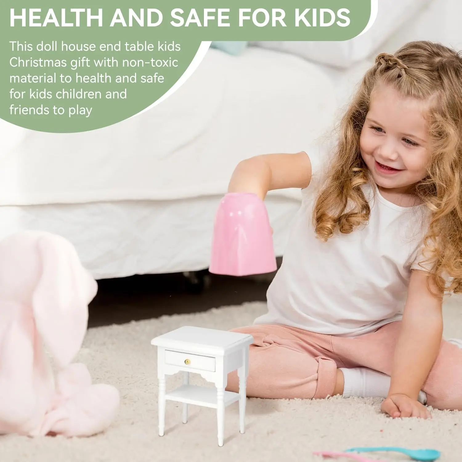 Miniature Nightstand, 1:12 Scale End Table with Removable Drawer - Doll House Accessory for Kids Gift