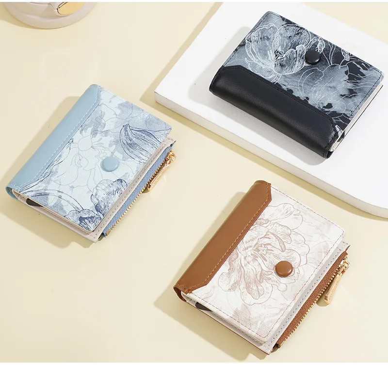 

Ladies purse short color collision zipper coin pocket student card bag print small purse for ladies