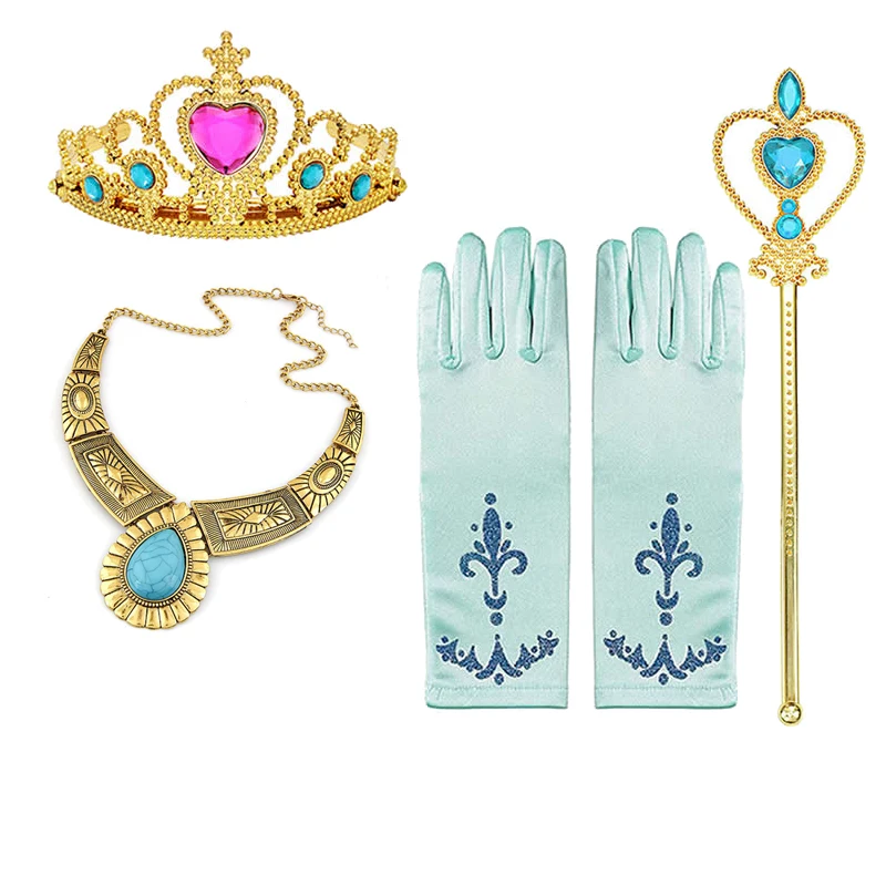 Disney Frozen Elsa Anna Accessories Gloves Wand Crown Jewelry Set Ariel Wig Braid For Princess Dress Clothes Cosplay Accessories