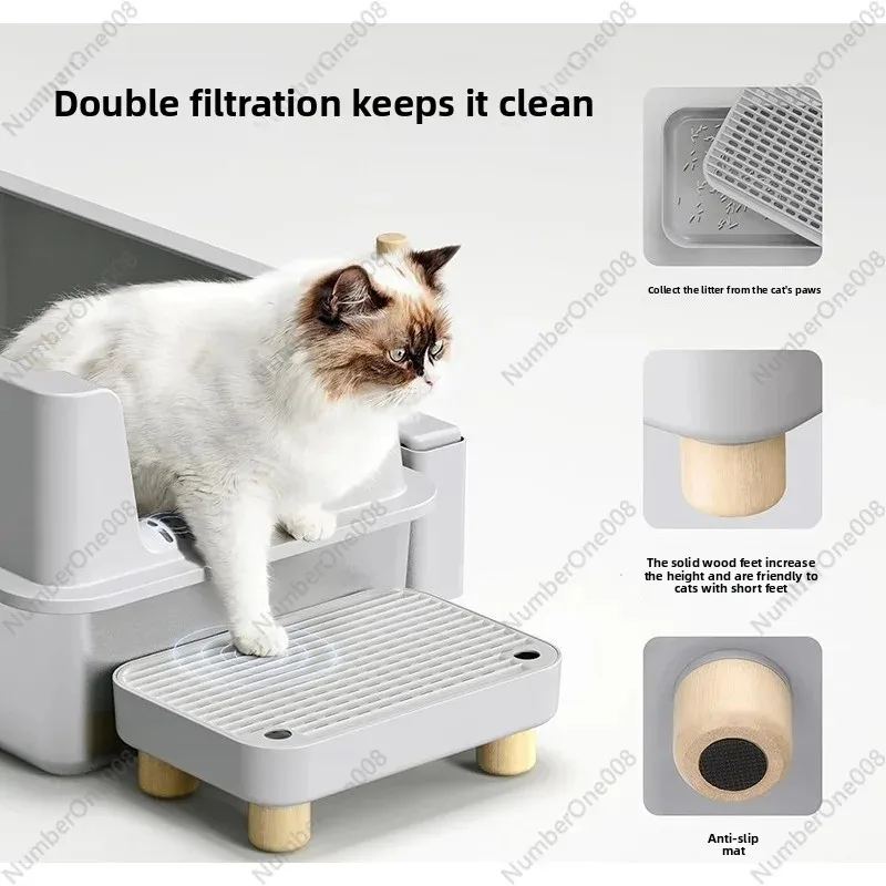 304 Stainless Steel Cat Litter Box Semi Enclosed Large Easy Clean Rust Proof Leak Proof
