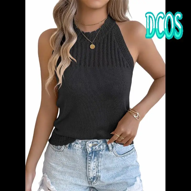 

DCOS-Summer Crochet Tank Tops For Women 2025 Casual Crewneck Hollow Out Loose Knit Sleeveless Sweater Vest Top