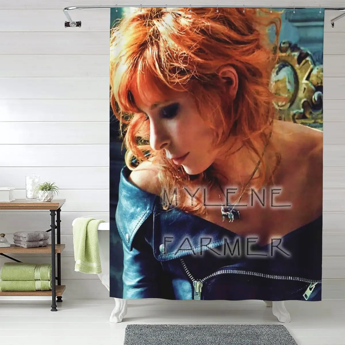 

Занавеска для душа с изображением французской певицы Милены Фармер, полиэстеровая, водонепроницаемая, с крючками