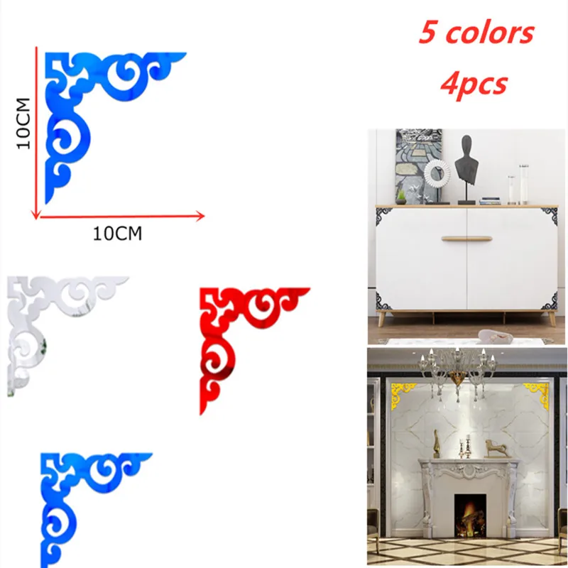 Pegatinas de espejo 3D para pared, calcomanías de mosaico para decoración del hogar, sala de estar, porche, armario, borde, arte Mural autoadhesivo, 4 Uds.