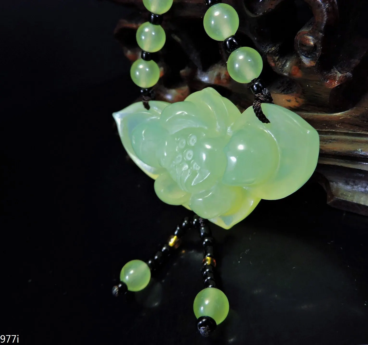 Jade Jewelry Natural Jade Pendant Necklace Hand-Carved lotus flower Jadeite Necklace Pendant Gift No Treatment 977i