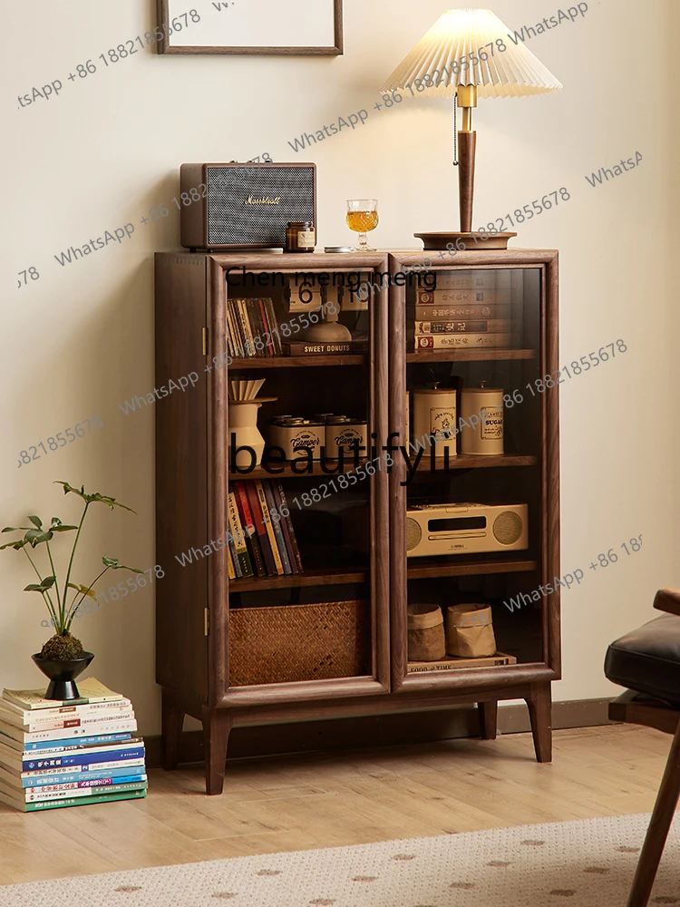 

178North American black walnut short bookcase Nordic simple bookshelf household wall storage display locker