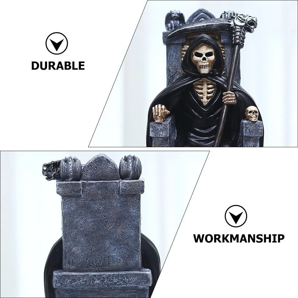 

1Pcs Resin Skull Throne Decor Halloween Decoration Grim Reaper Sculpture Fine Workmanship Tabletop Ornament Skull Throne Decor