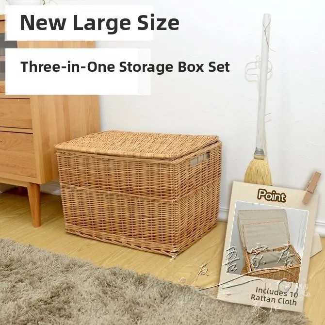 

Плетеная корзина-органайзер из ротанга в деревенском стиле, большая, с крышкой, для хранения игрушек, ручная работа, решение для домашнего хранения