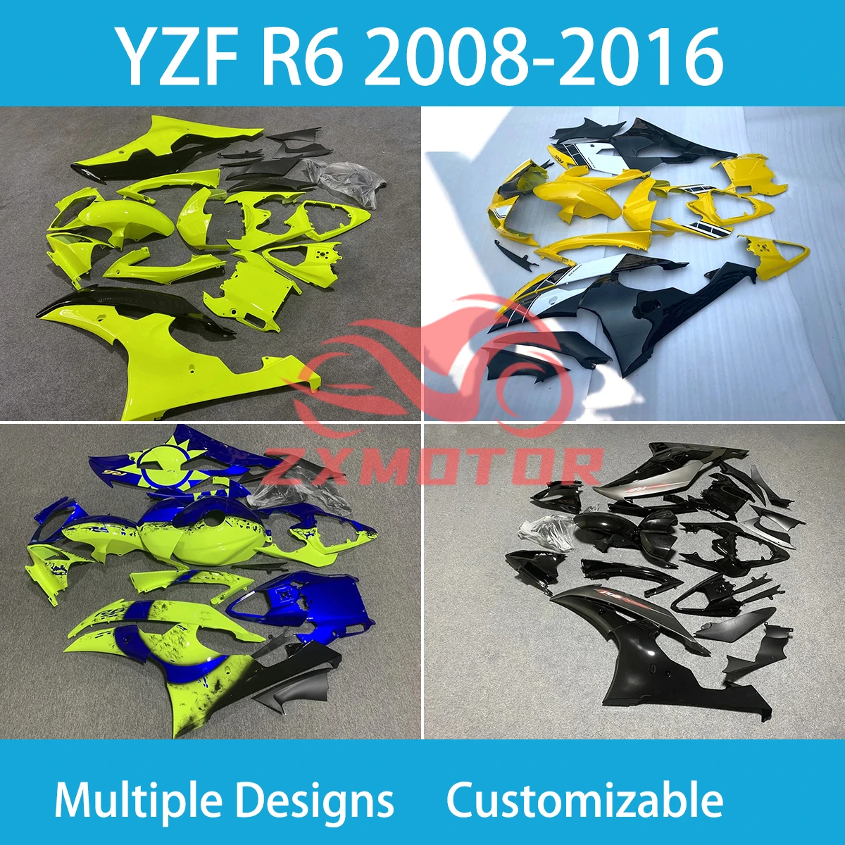 For YAMAHA YZF R6 2008-2016 Free Custom Fairings YZFR6 08 09 10 11 12 13 14 15 16 Prime Fairing Kit Injection Motorcycle