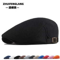 Men's Flat Newsboy Solid Mesh Ivy Cap Outdoor Breathable Beret Cotton Cabbie Hat