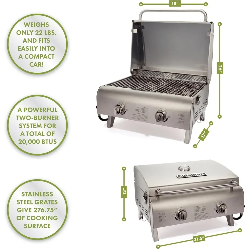 Portable Propane Tabletop 20,000, Professional Gas Grill, Two 10,000 BTU Burners, Stainless Steel freight free