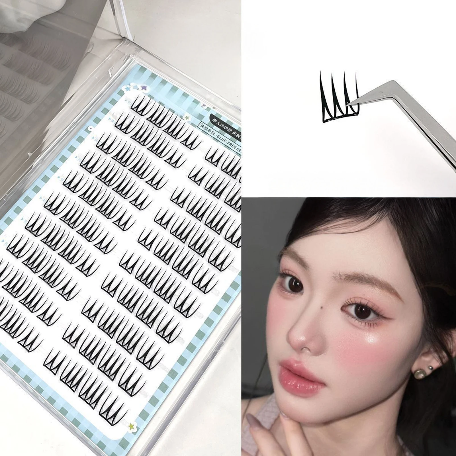 韓国風グルーフリーU字型つけまつげ10ペアソフトボックスセット7-13mmミックス長さCカール0.05mmブラックファイバー