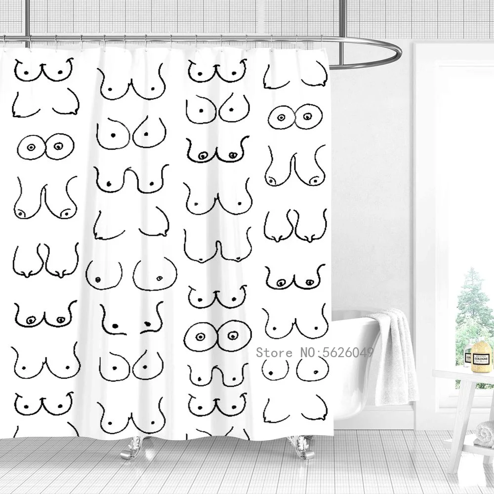 Woman Breast Pattern Shower Curtain Bathroom Curtains Cartoon Funny Boobs Waterproof  Bath Decor with Hooks Custom 180x180cm