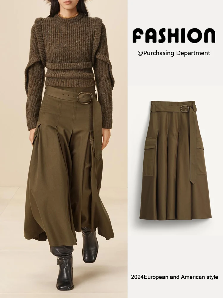 

Spring New Arrival Women's Versatile Midi Skirt with ket Belted Slimming Commute Sle Pure Color mid Waist f Body Skirt