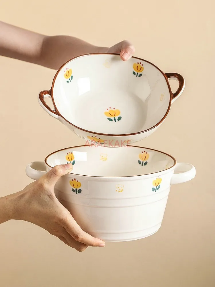 Double ear soup bowl household 2024 new large soup bowl instant noodles bowl Luosifen bowl particularly beautiful tableware