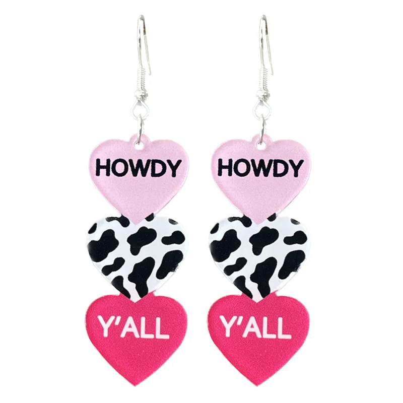 NEW ARRIVALS - Love Heart Message Printed Dangle Earrings for 2025 Valentines Day Party - Tri-Tone Conversation Heart Earrings