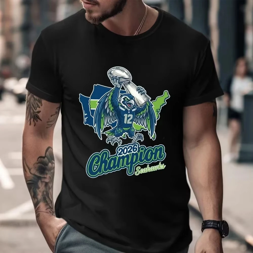 Summer 2026 New Super Bowl LX Graphic Men's T-shirt Fashion Hot Men's and Women's Round-neck Print T-shirt