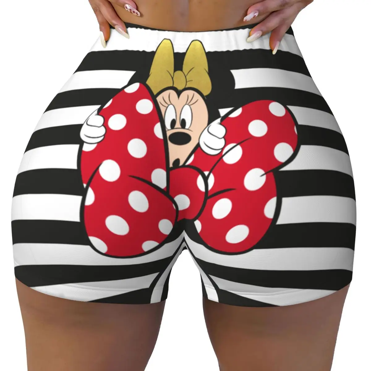 Women's Fitness Yoga Lift Shorts Mickey Minnie Mouse Bow Tie Shorts Volleyball Biker Gym Pants